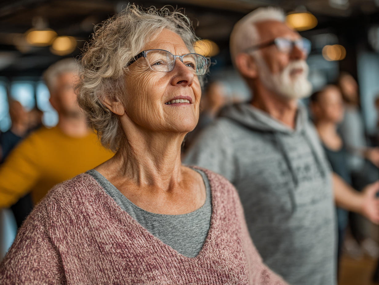 Grup de seniori fericiți după o sesiune de fitness creativ
